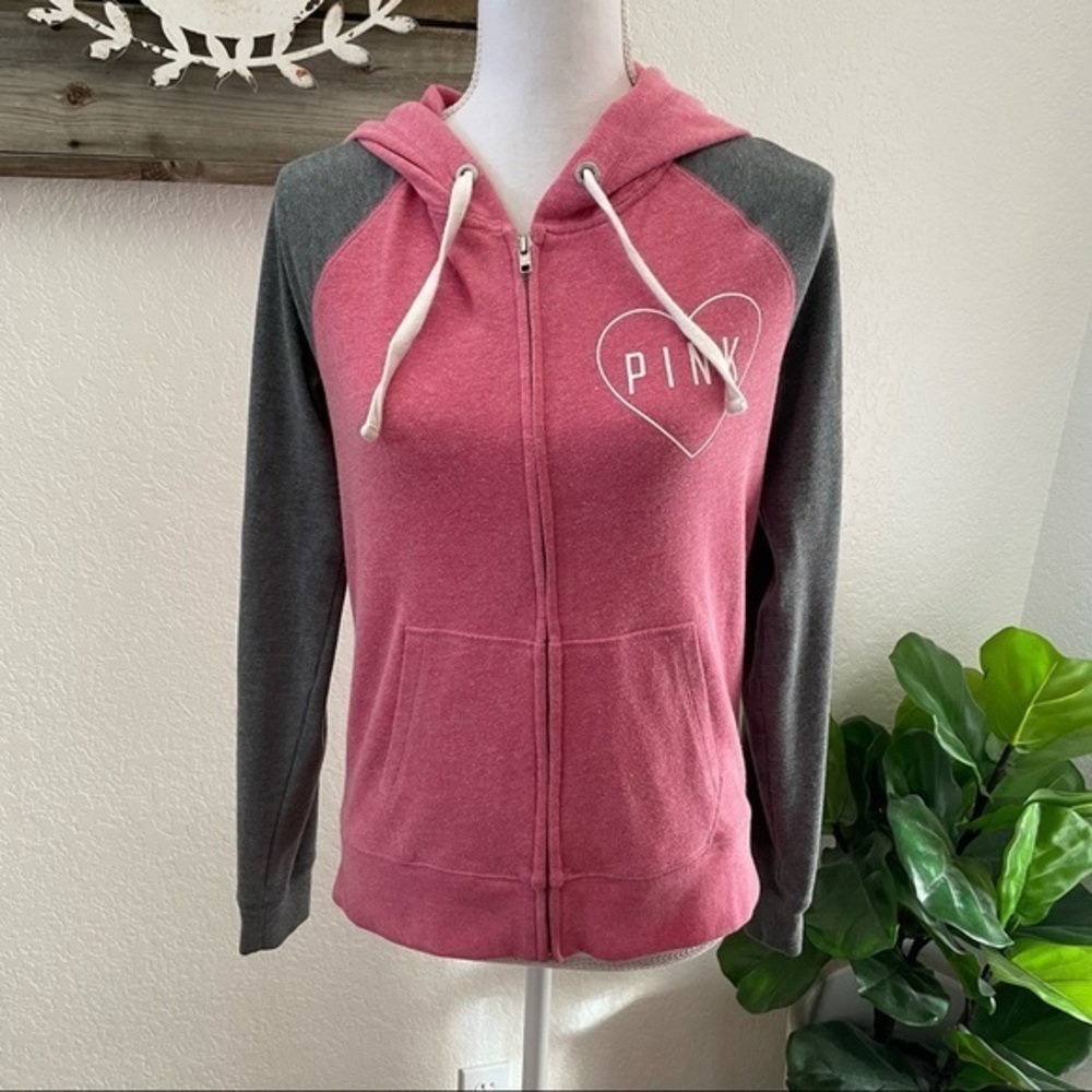 VS Pink zip up pink and gray logo hoodie sweatshirt size S